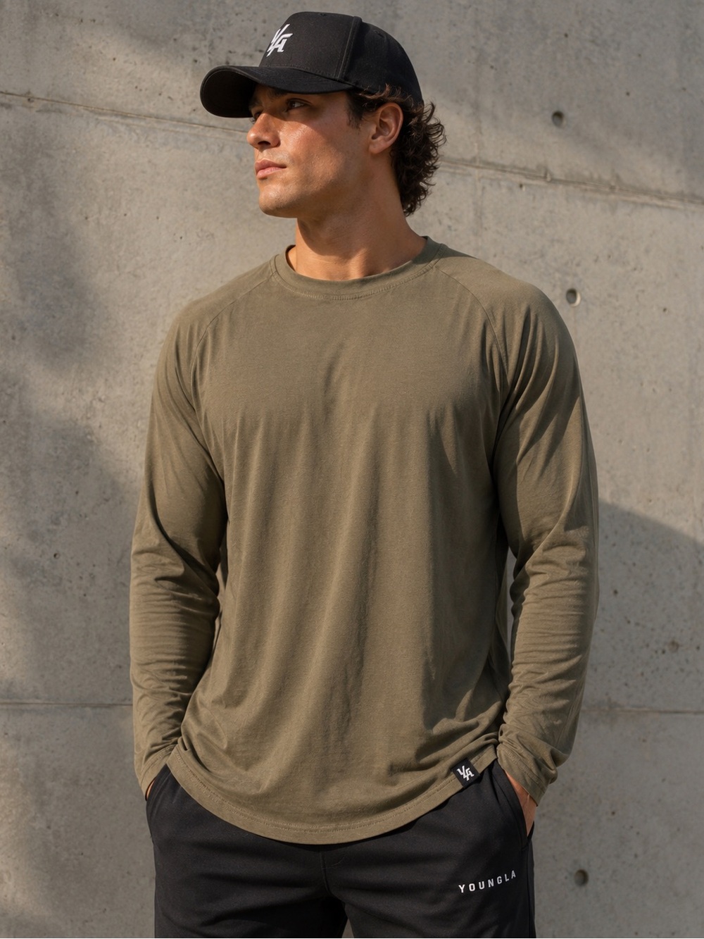 YoungLA Men’s XL Olive Brown Long Sleeve Athletic Shirt Gym Streetwear